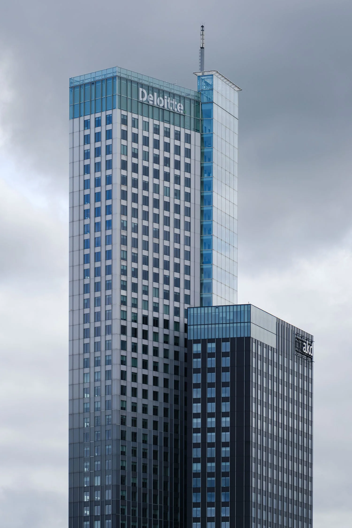 Telephoto view of the Deloitte high-rise and a neighbouring tower in Rotterdam.
