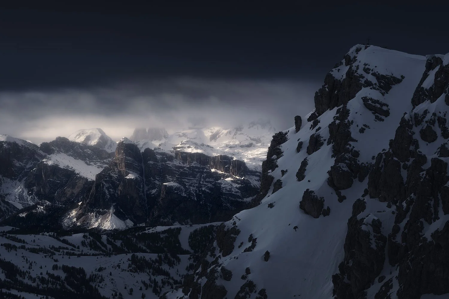 dolomites in winter landscape photo of mountain range with fujifilm telephoto lens