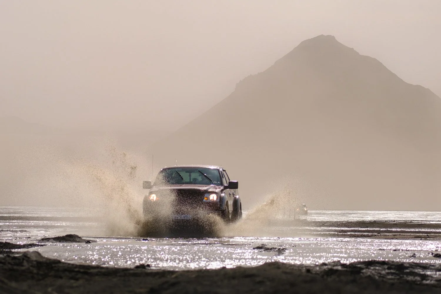Icelandic Fishermen 4x4s crossing river from Mælifell