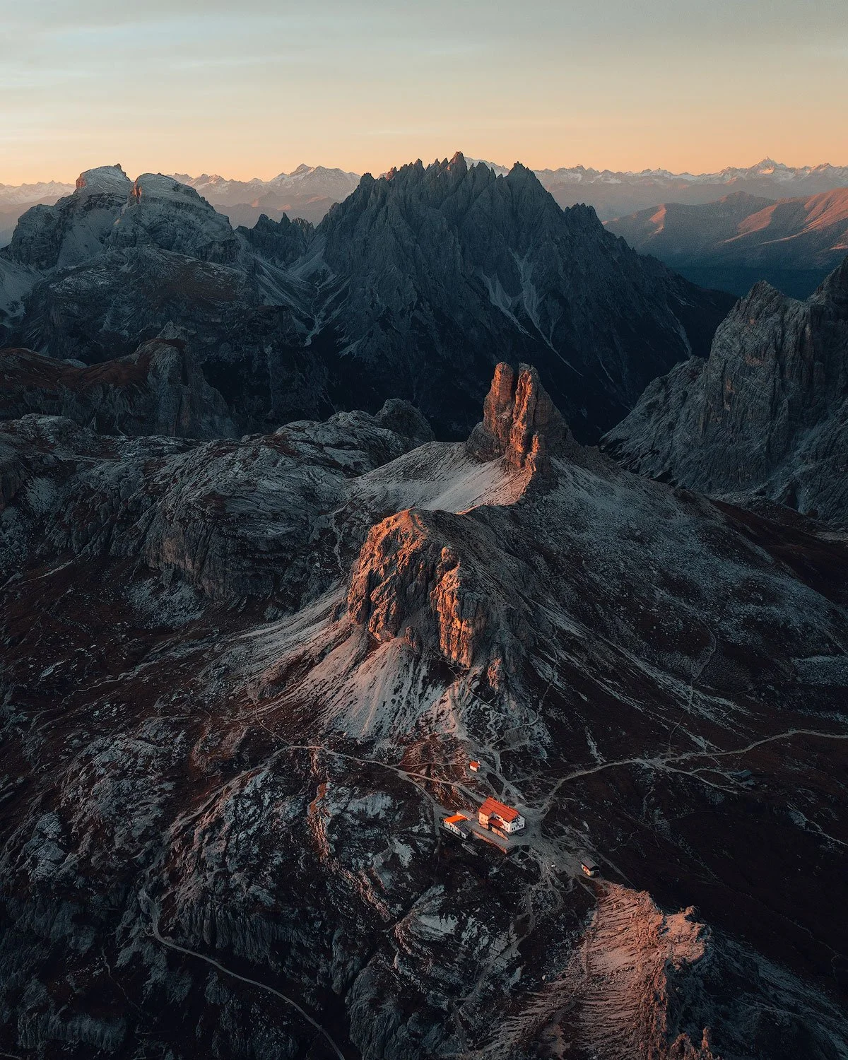 aeriel view of the tre cime di lavaredo natural park during the andrea livieri dolomites photography workshop