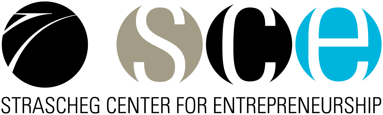Logo of Strascheg Center for Entrepreneurship with stylized letters SCE in black, gray, and blue.