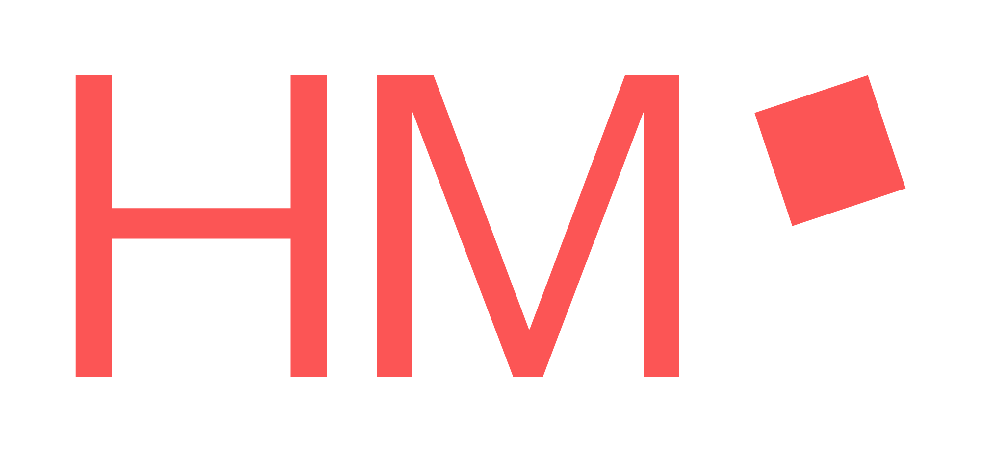 Red stylized "HM" logo on a black background with a tilted square by Hochschule München