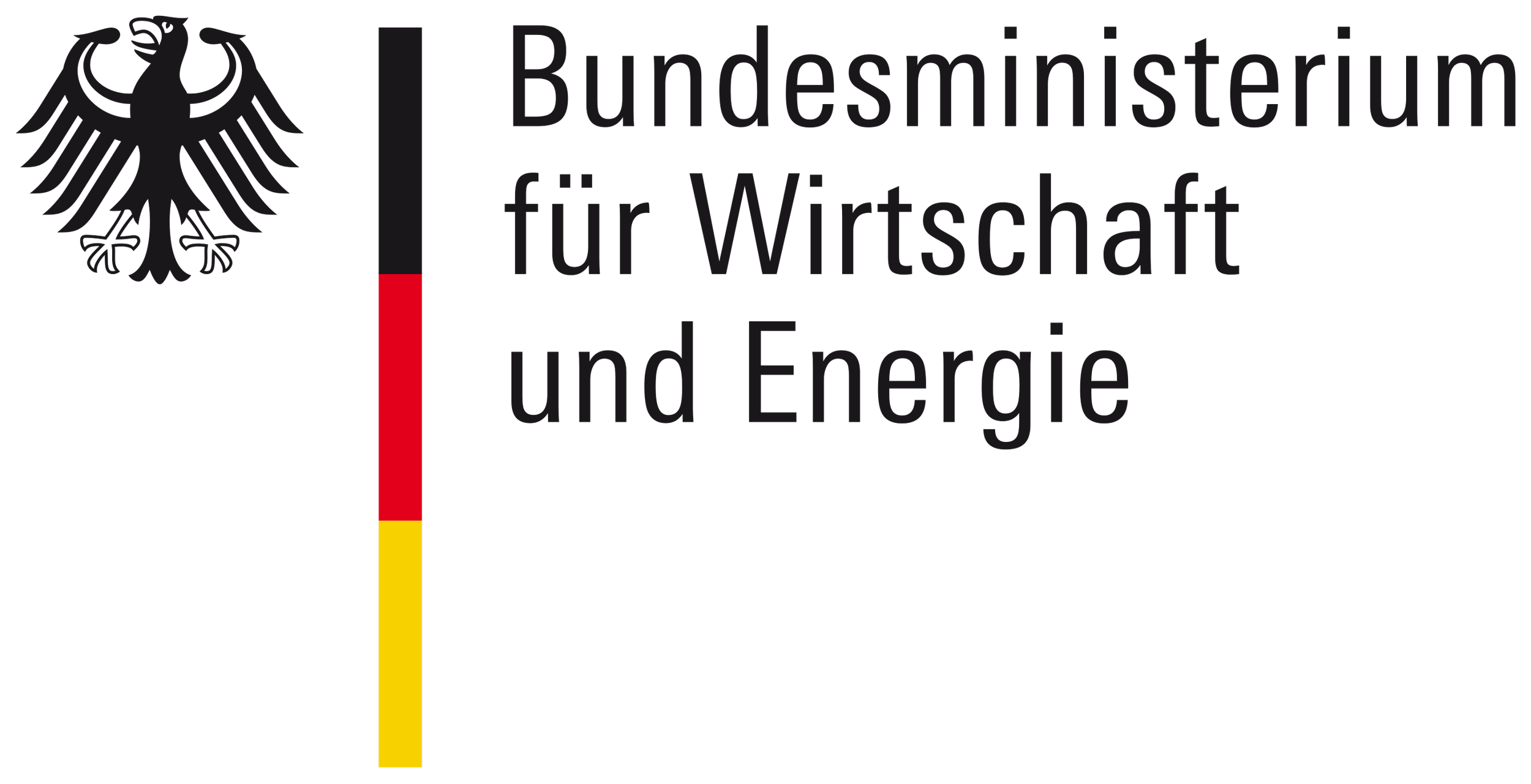 Logo of the German Federal Ministry for Economic Affairs and Energy, featuring the German eagle emblem and vertical stripes in black, red, and yellow.