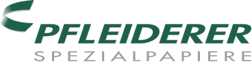 Pfleiderer Spezialpapiere logo with green text and design element.