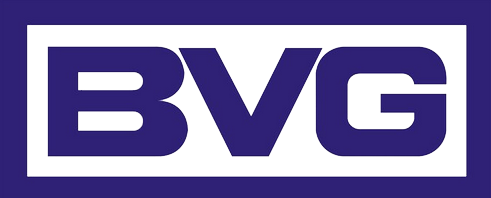 White and blue BVG logo with bold, block letters inside a rectangle.