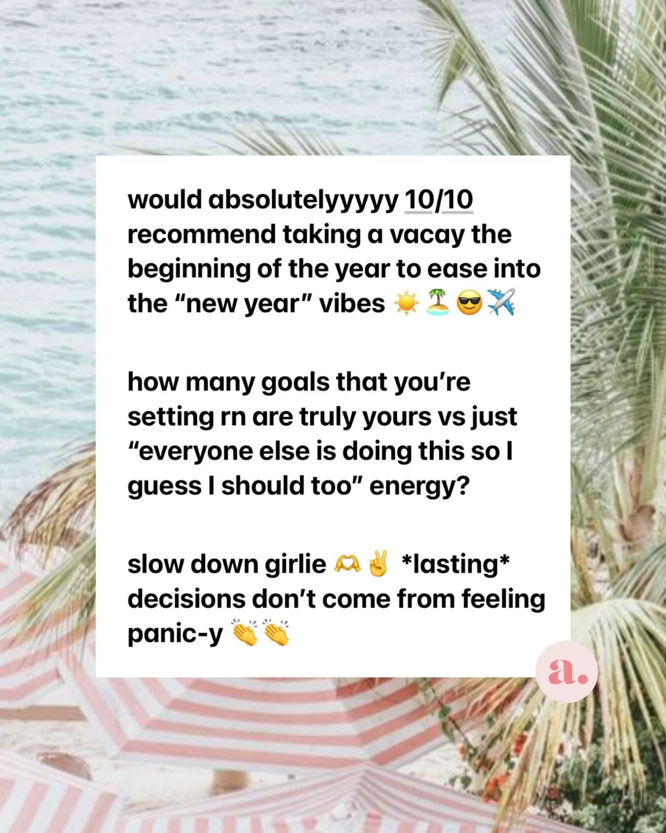 Tbh I felt hella guilty about taking time off at the beginning of the year.

Like&hellip; all my clients are probably ready to hit the ground running, mapping out goals, setting intentions, picking their word of the year and here I am on the beach?? 