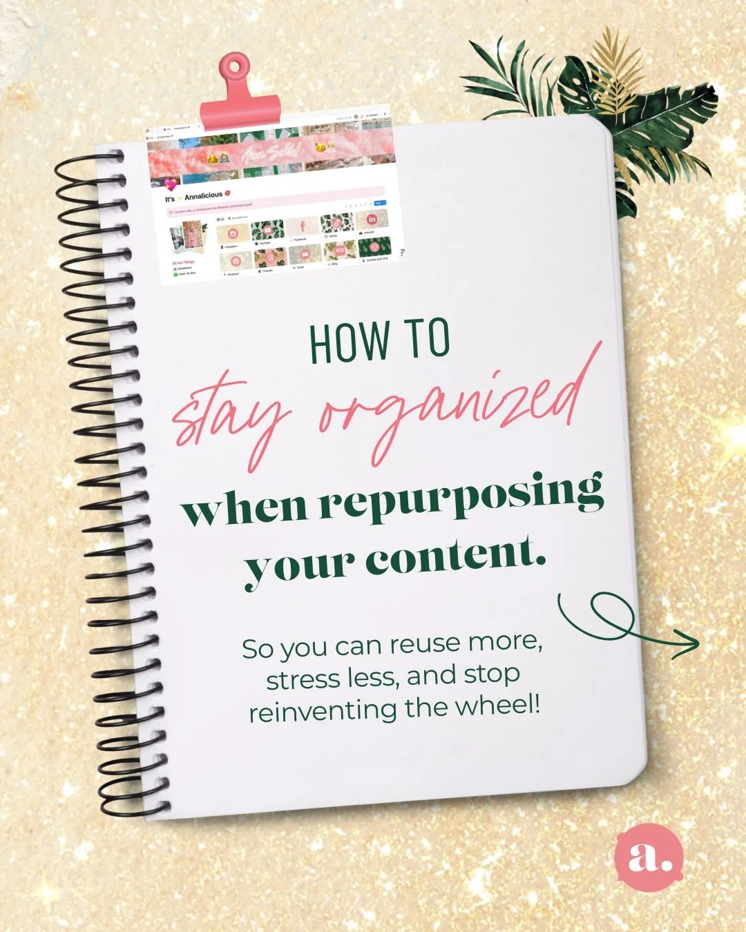 One of the biggest reasons I see people struggle with repurposing their content has absolutely noooothing to do with creativity.

It&rsquo;s the systems you use to ORGANIZE those creative juices! 🧃🤸🏼&zwj;♀️

Maybe you&rsquo;ve tried repurposing be