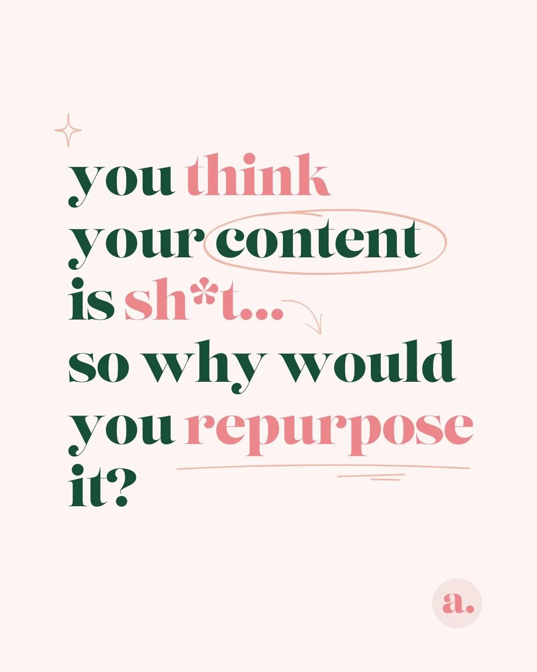 There are sooo many business owners sitting on content thinking yeah but this one isn&rsquo;t good enough to reuse&hellip;

And I&rsquo;m over here like ???? says who 🤨&nbsp;You??

The person who wrote it, overthought it, edited it 6 times, and then