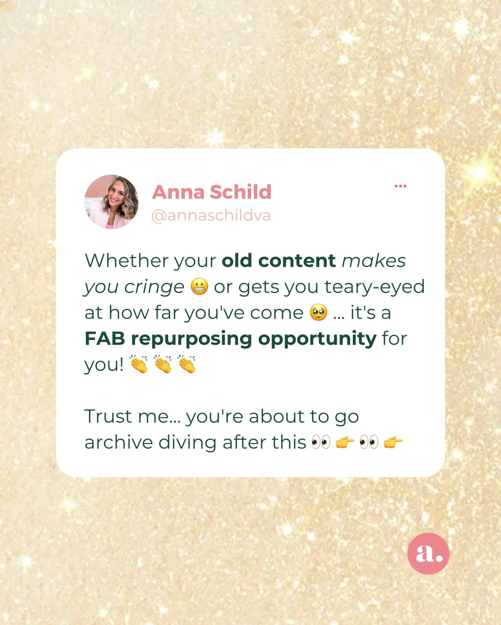 I know we&rsquo;re supposed to be looking ahead in business, but I think there is SO much value in looking back too!!

Some of my faveeeee content ideas come from going through old posts and thinking wait Anna was totally onto something there 👀

And