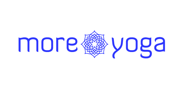 Logo with the words 'more yoga' in blue text and a decorative mandala design.