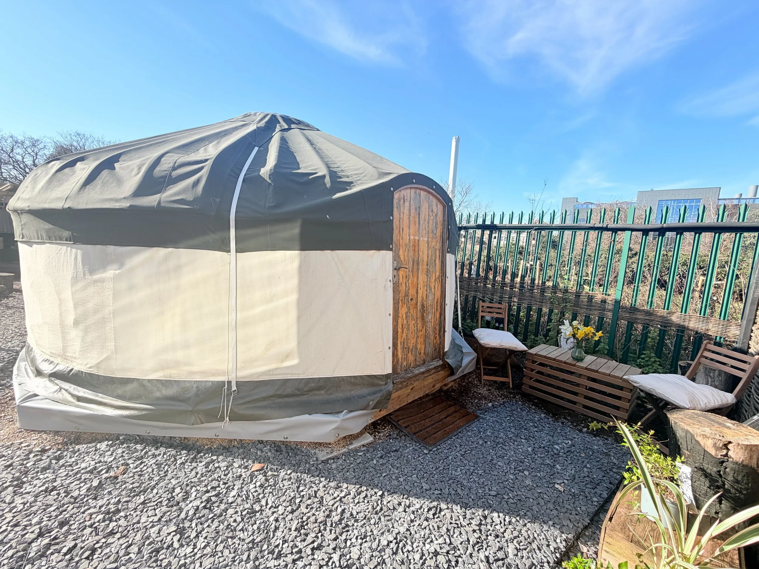 outside view of the camberwell yurt at community sauna baths London