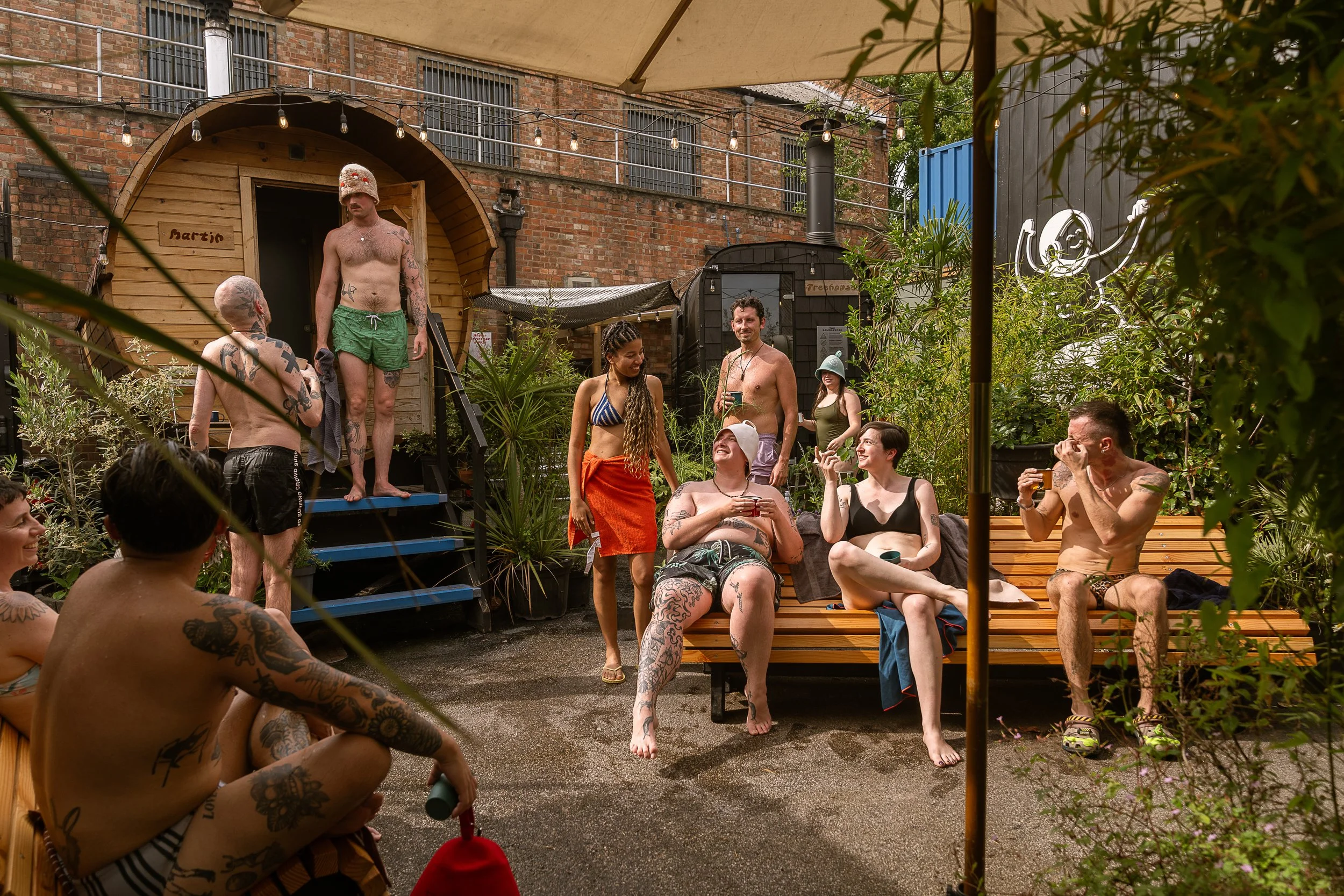 bathers relaxing and chatting hackney community sauna baths