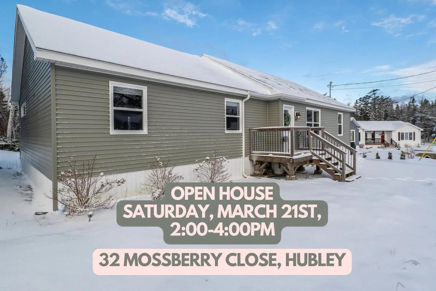 Open House Alert 🚨 

Come on out and join Melanie Beaton on Saturday from 2:00-4:00 to view this lovely home. 

Listed by Krista Jensen, Royal LePage Atlantic 
📍 32 Mossberry Close, Hubley