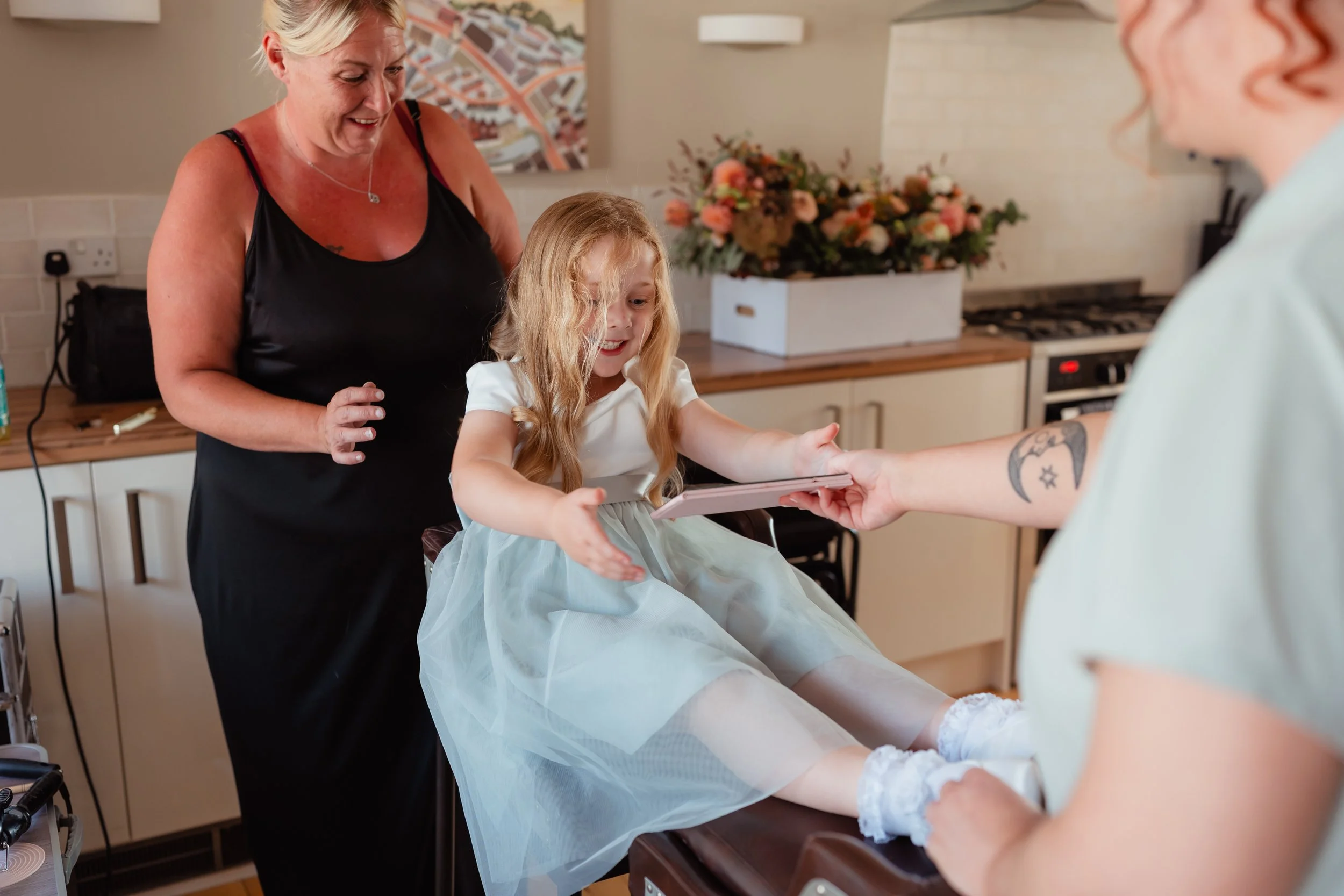 Bridal prep flower girl getting ready