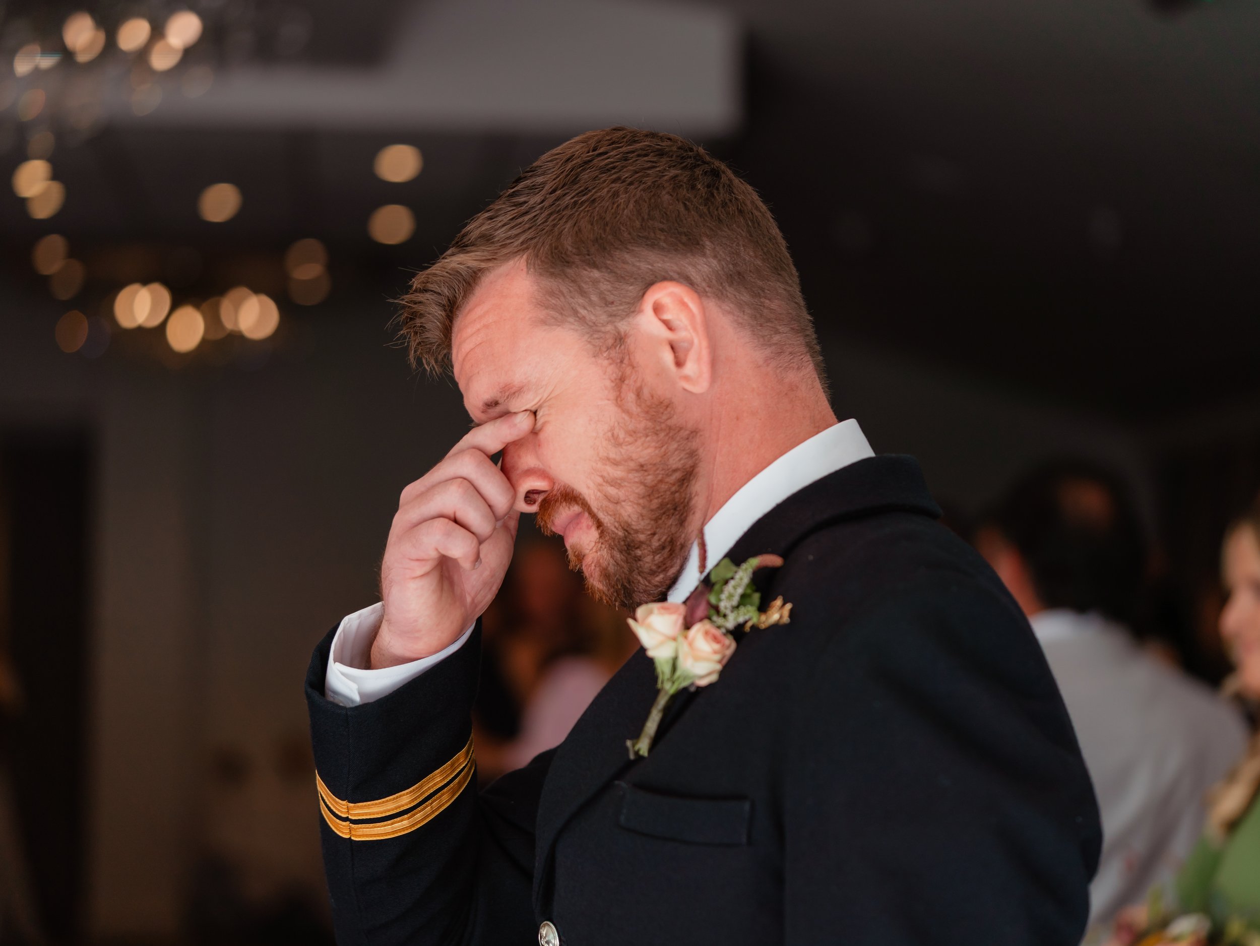Groom crying