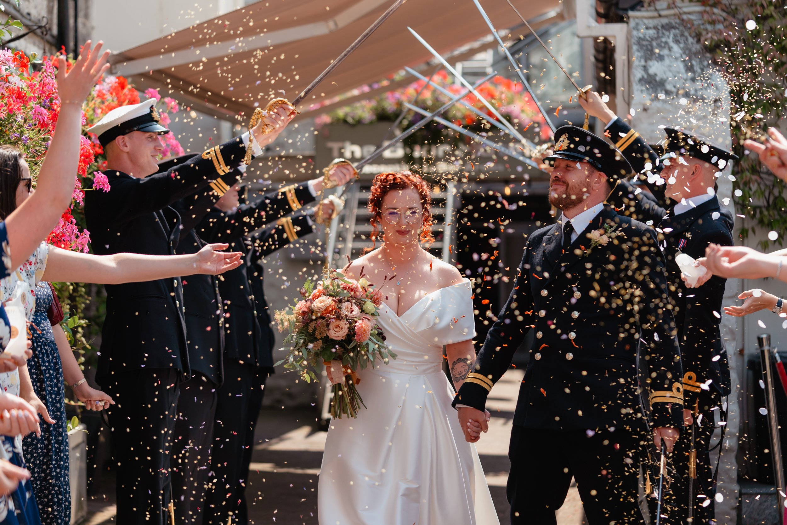 Sword arch and confetti