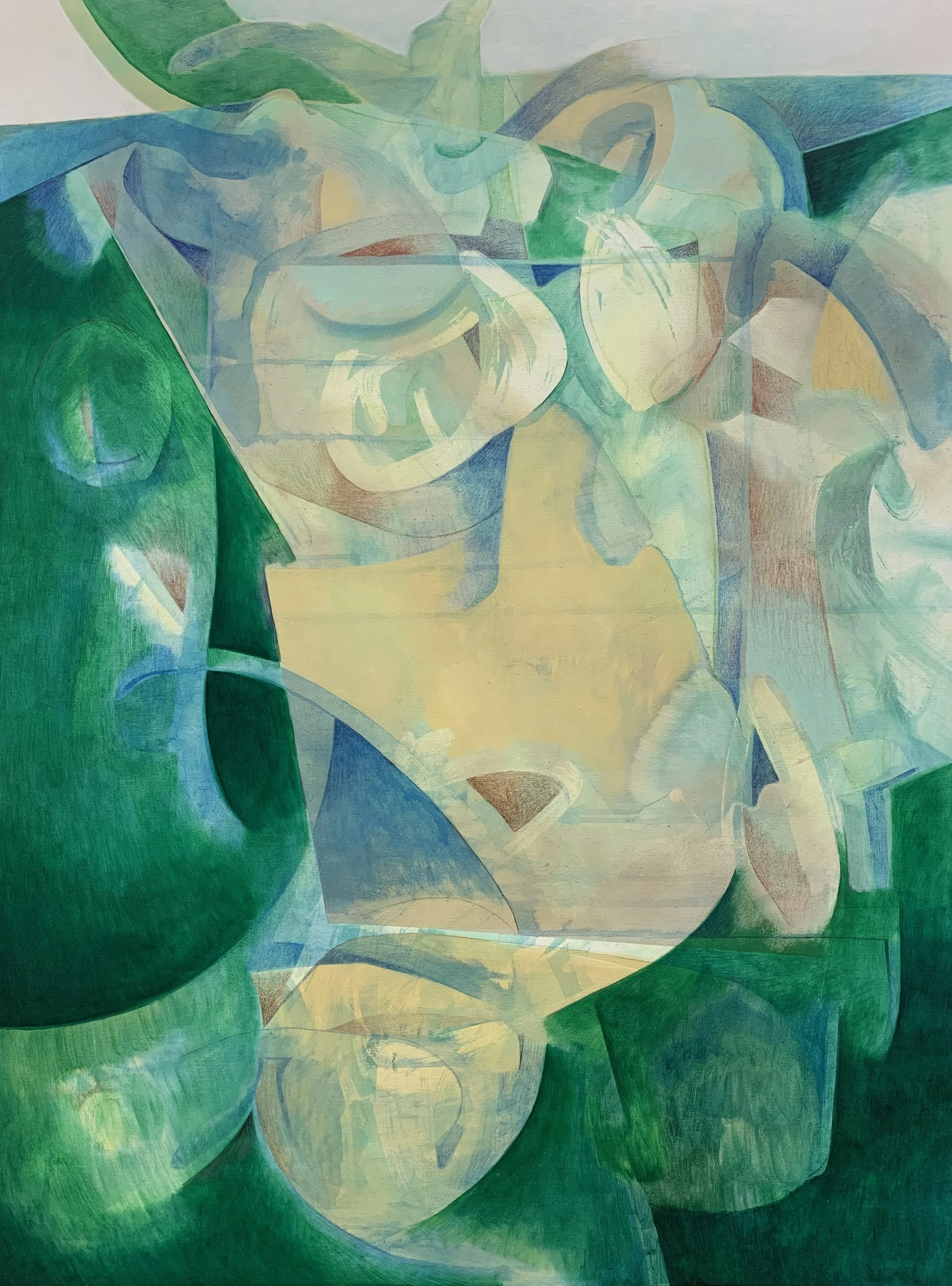 Show, don’t tell,
47 3/5 x 35 4/5 inches,
Acrylic, Chalk, Pencil on Canvas,
2021