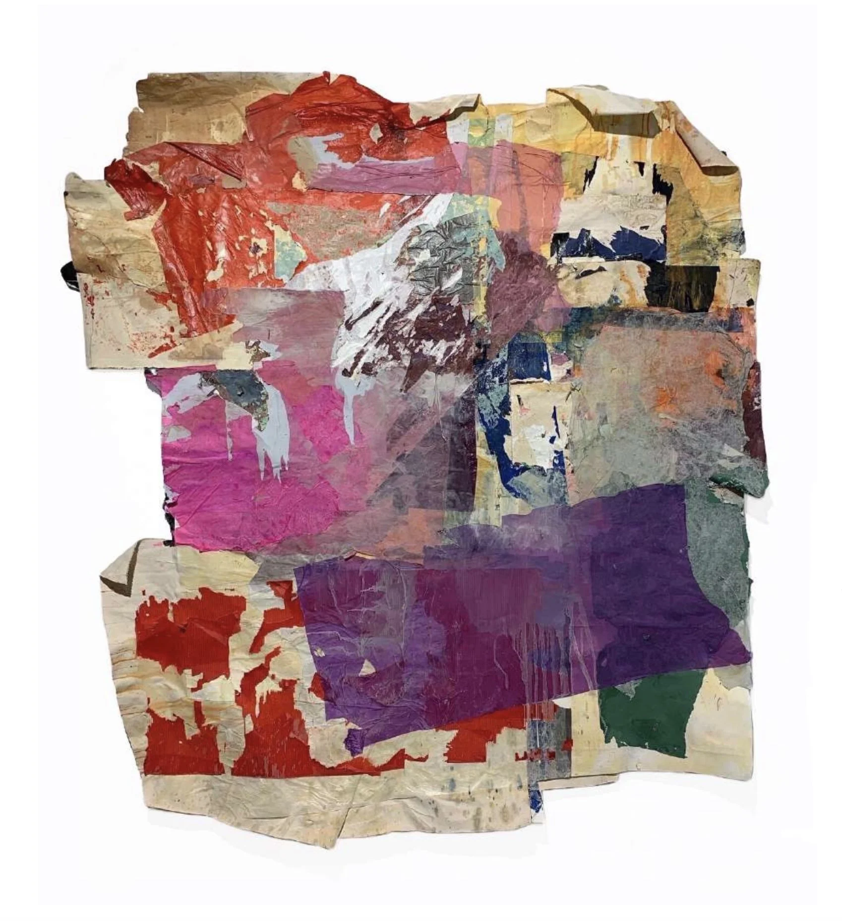 Un espectaculo para los cinco sentidos,
71 1/2 x 67 inches,
Oil, acrylic, spray paint, linseed oil, paper, canvas cutouts on canvas,
2021