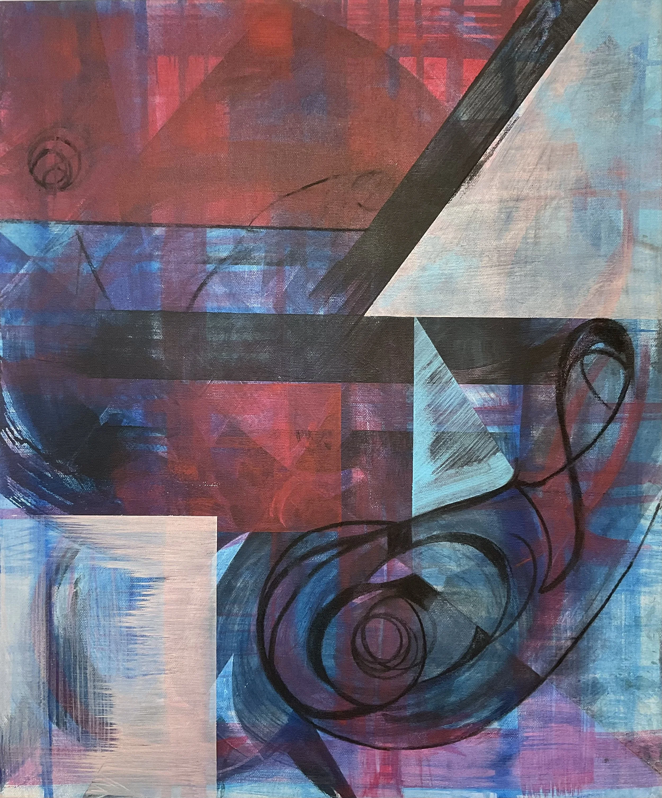 Donna Rothballer,
Settling on the grid, 2026,
24 inches x 20 inches,
Acrylic, charcoal, pencil on canvas