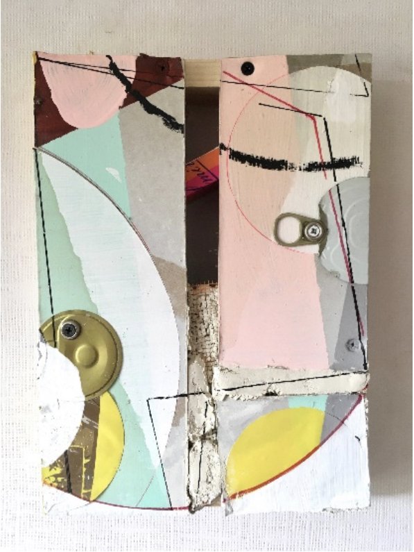 #A4baroque1,
12 x 8 inches,
Plasterboard, wood acrylic, gypsum
varnish, tape, vinyl, tin and marker,
2023