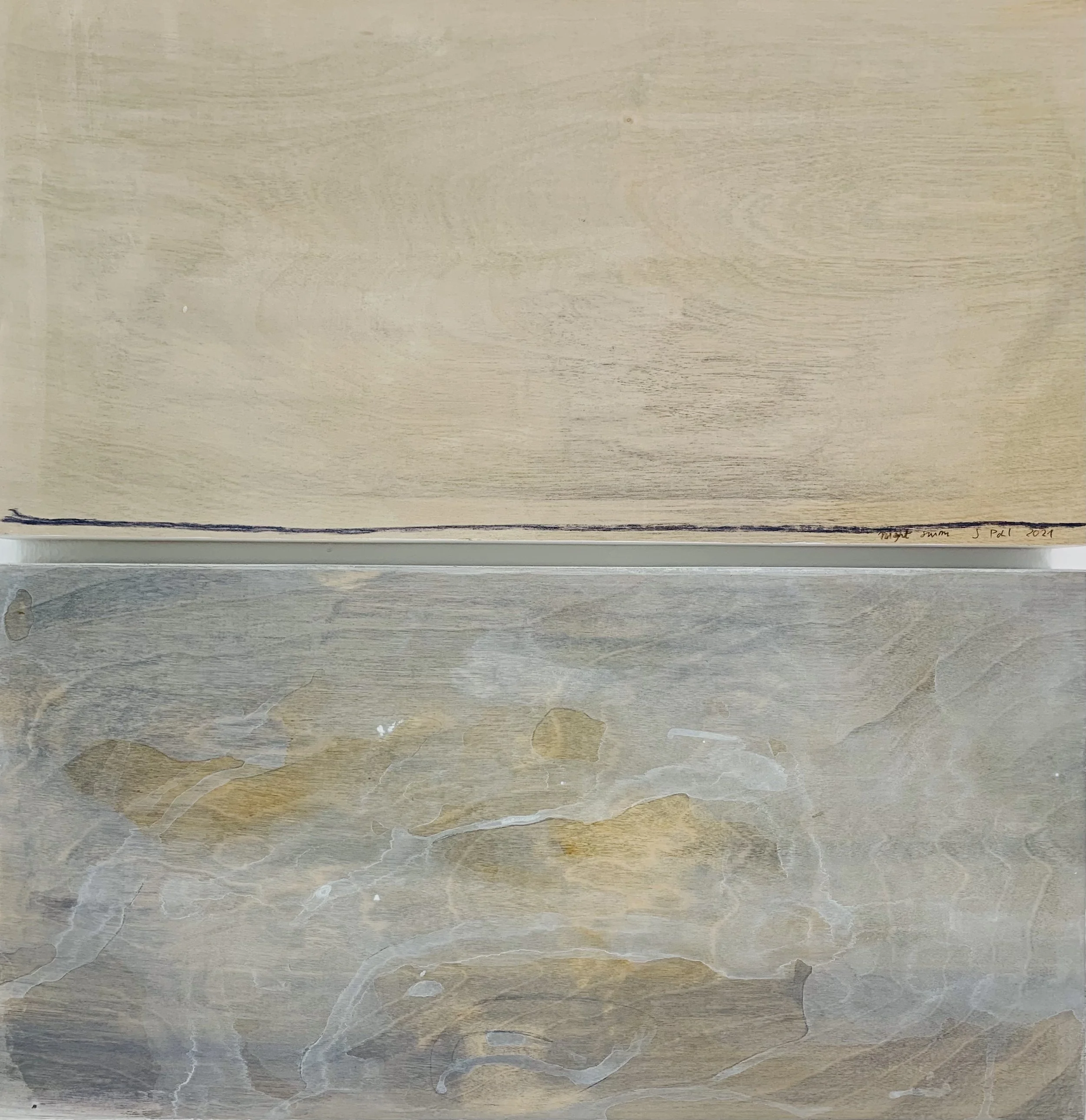 Night Swim,
20 x 10 inches,
Acrylic, Chalk, Pencil on Wood Panels,
2021