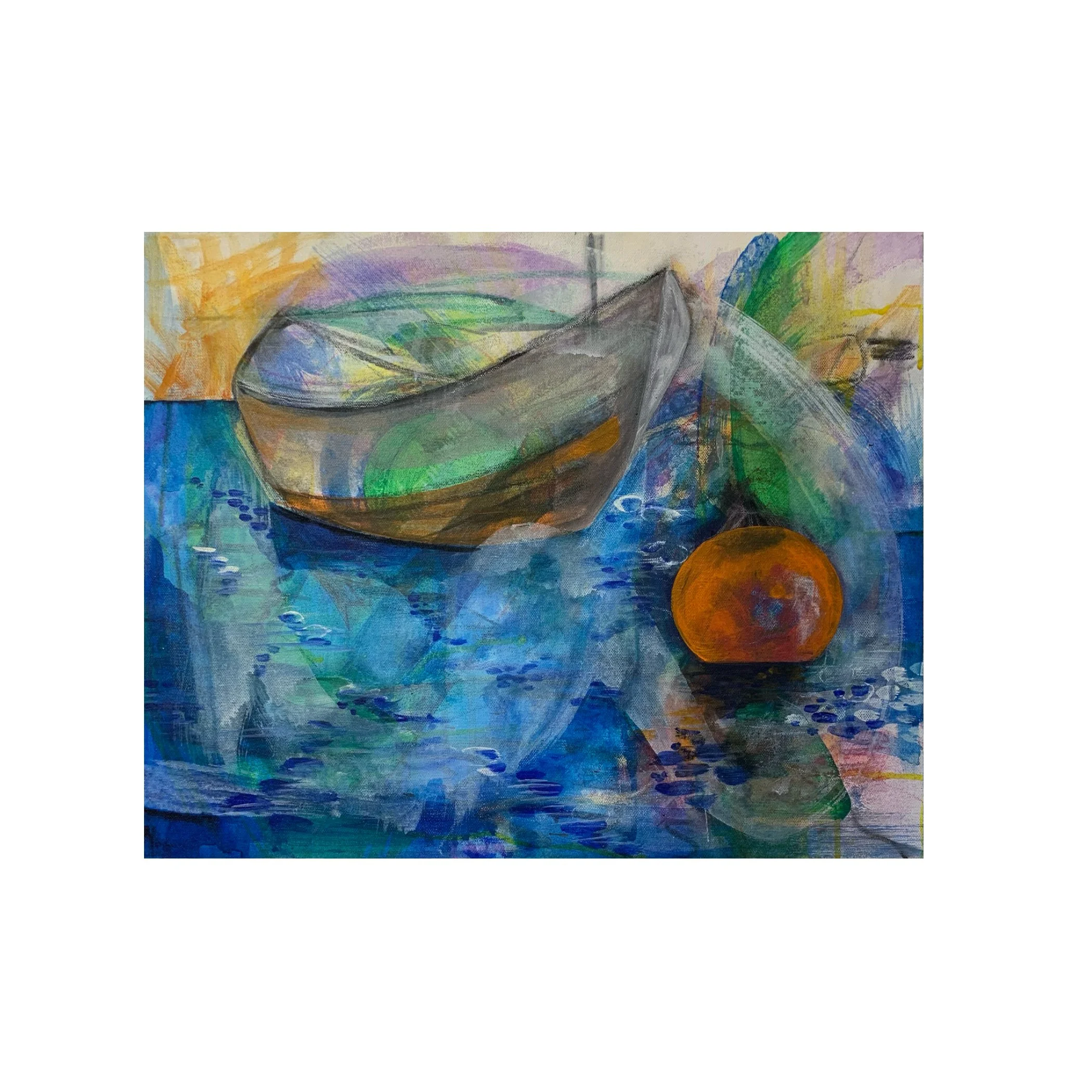 Below the hull, 2025,
16 x 20 inches,
Acrylic, pastel, pencil on canvas,
Artist: Donna Rothballer