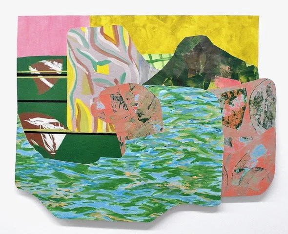 Summer in Paris,
47 1/5 x 59 inches,
Acrylic on Paper and Canvas, Assembled on Cardboard,
2018