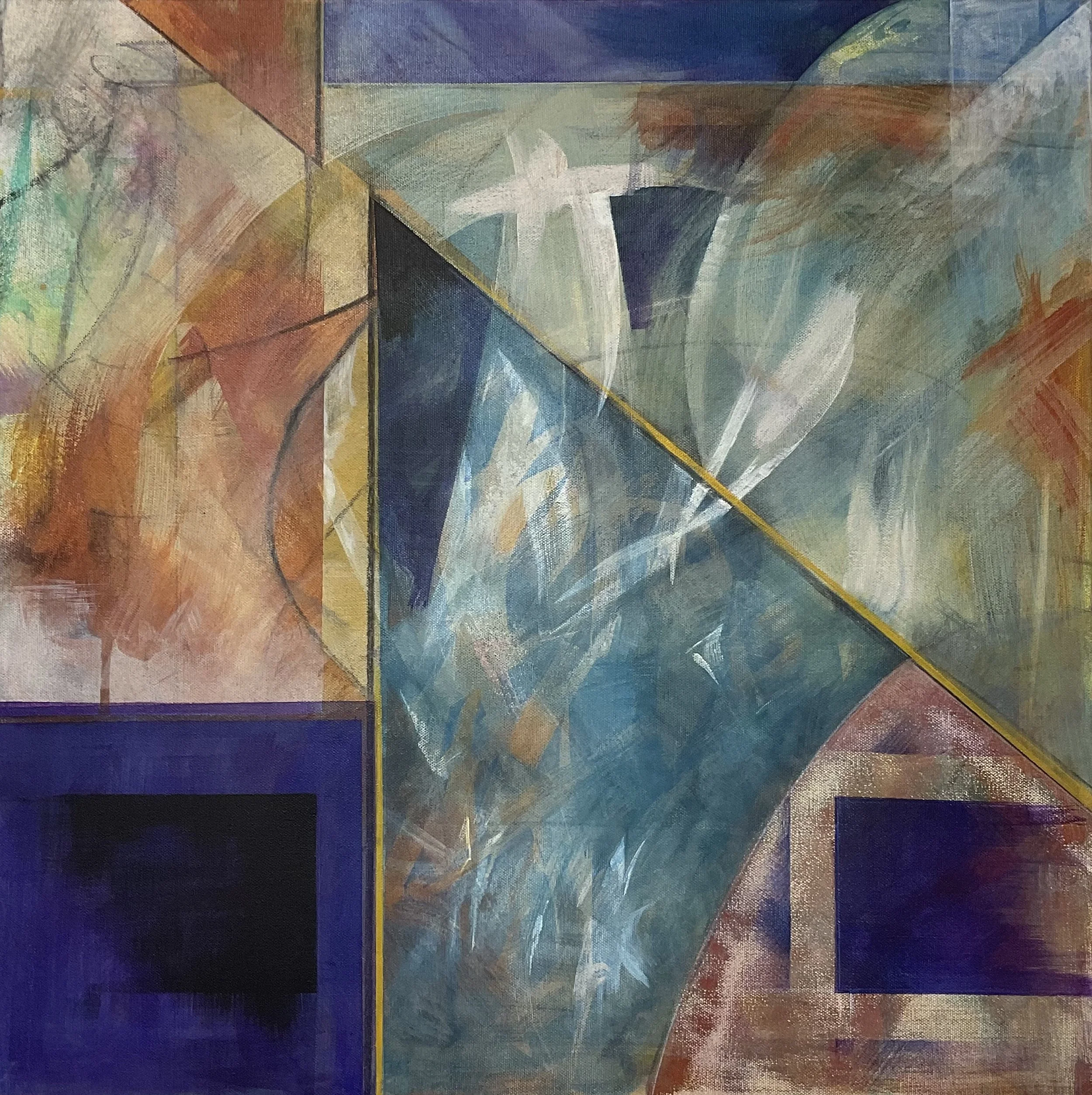 Donna Rothballer,
Passing through, 2026,
24 inches x 24 inches,
Acrylic, pastel, pencil on canvas