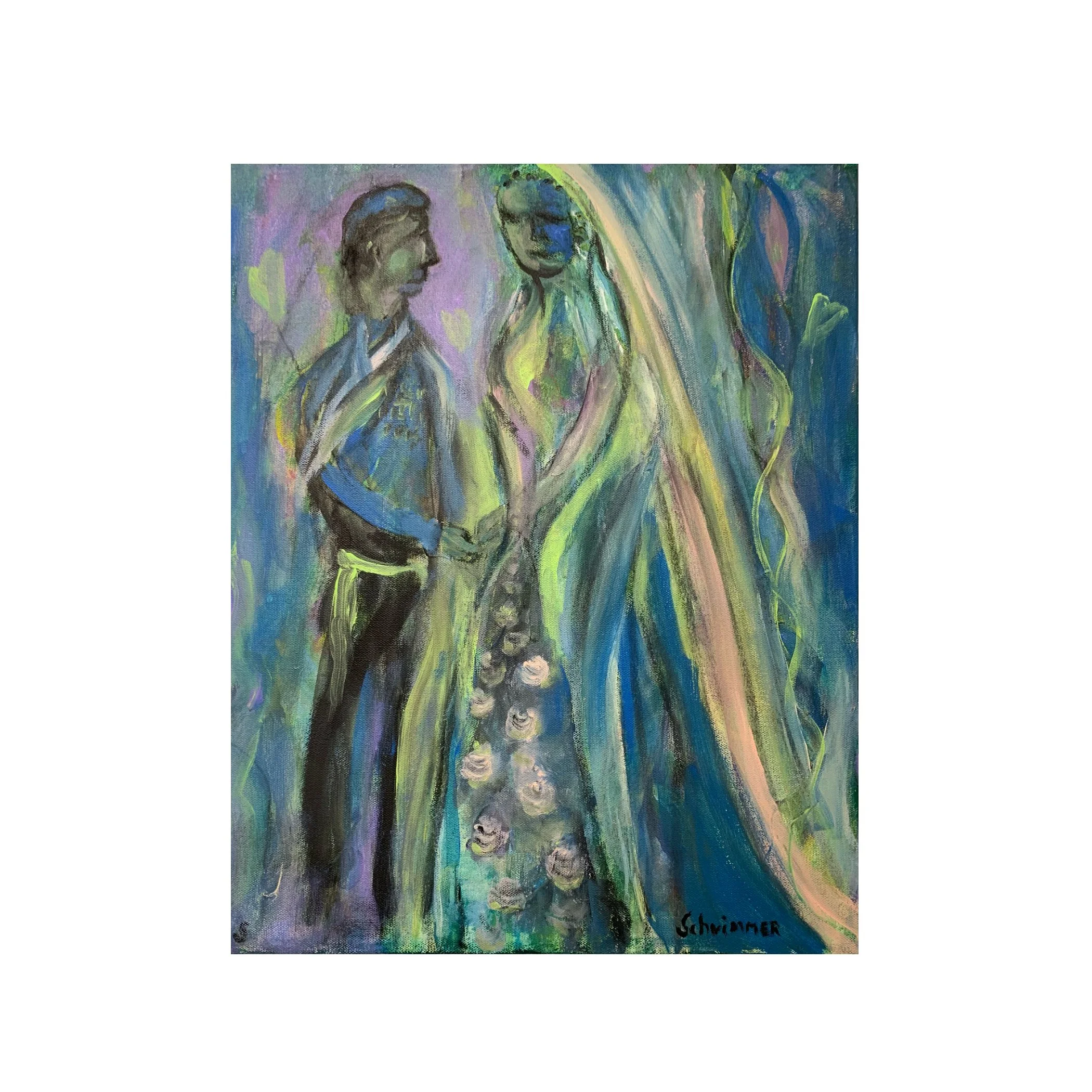 Betrothed, 2025,
20 x 16 inches,
Acrylic, charcoal, on canvas,
Artist: Marchelle Schvimmer