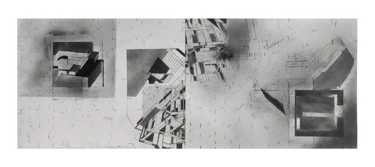 Separation Between two lands,
22 x 70 CM,
Graphite, charcoal on Fabriano paper,
Diptych 2020