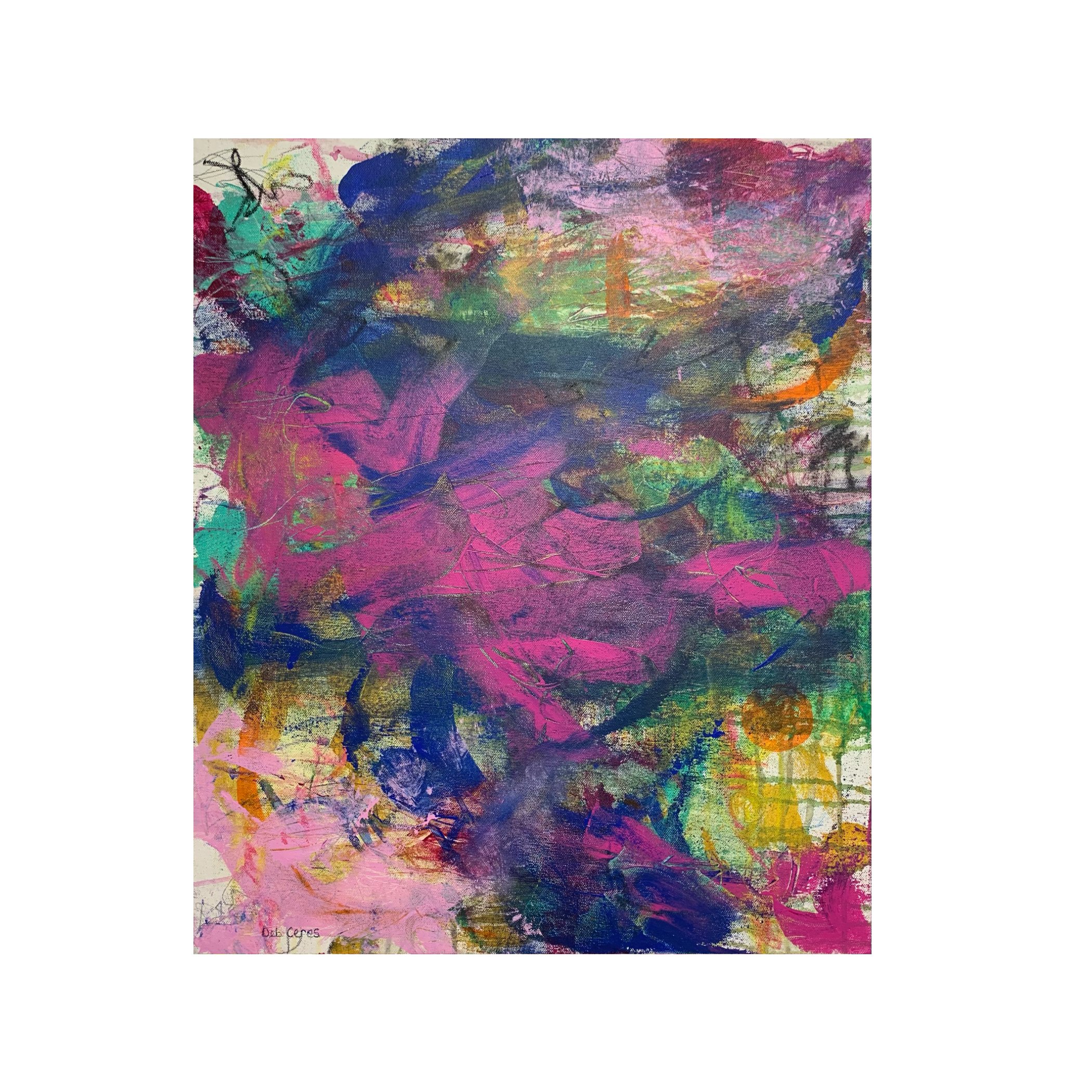 Organized confusion, 2025,
24 x 20 inches,
Acrylic, pastel, pencil on canvas,
Artist: Debbie Ceres