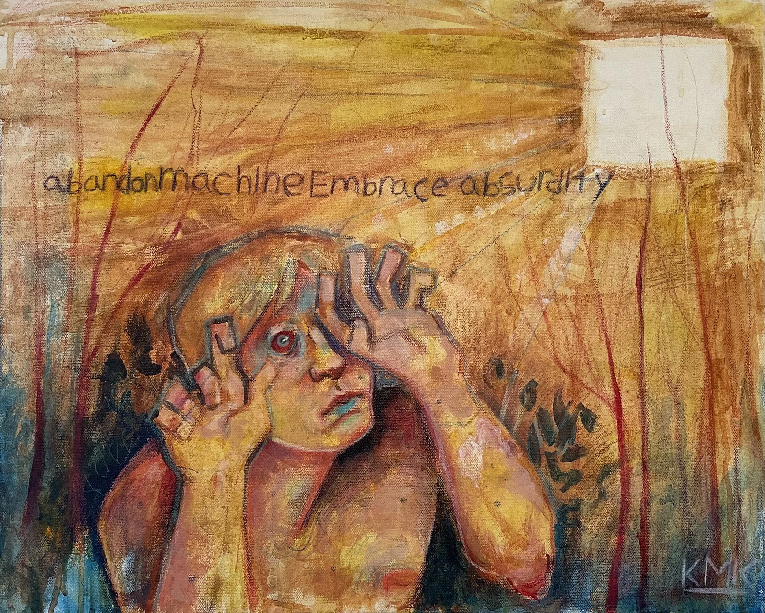 Keilee Caltagirone,
Abandon, Machine, Embrace, Absurdity, 2026
16 inches x 20 inches,
Acrylic, pastel, pencil on canvas