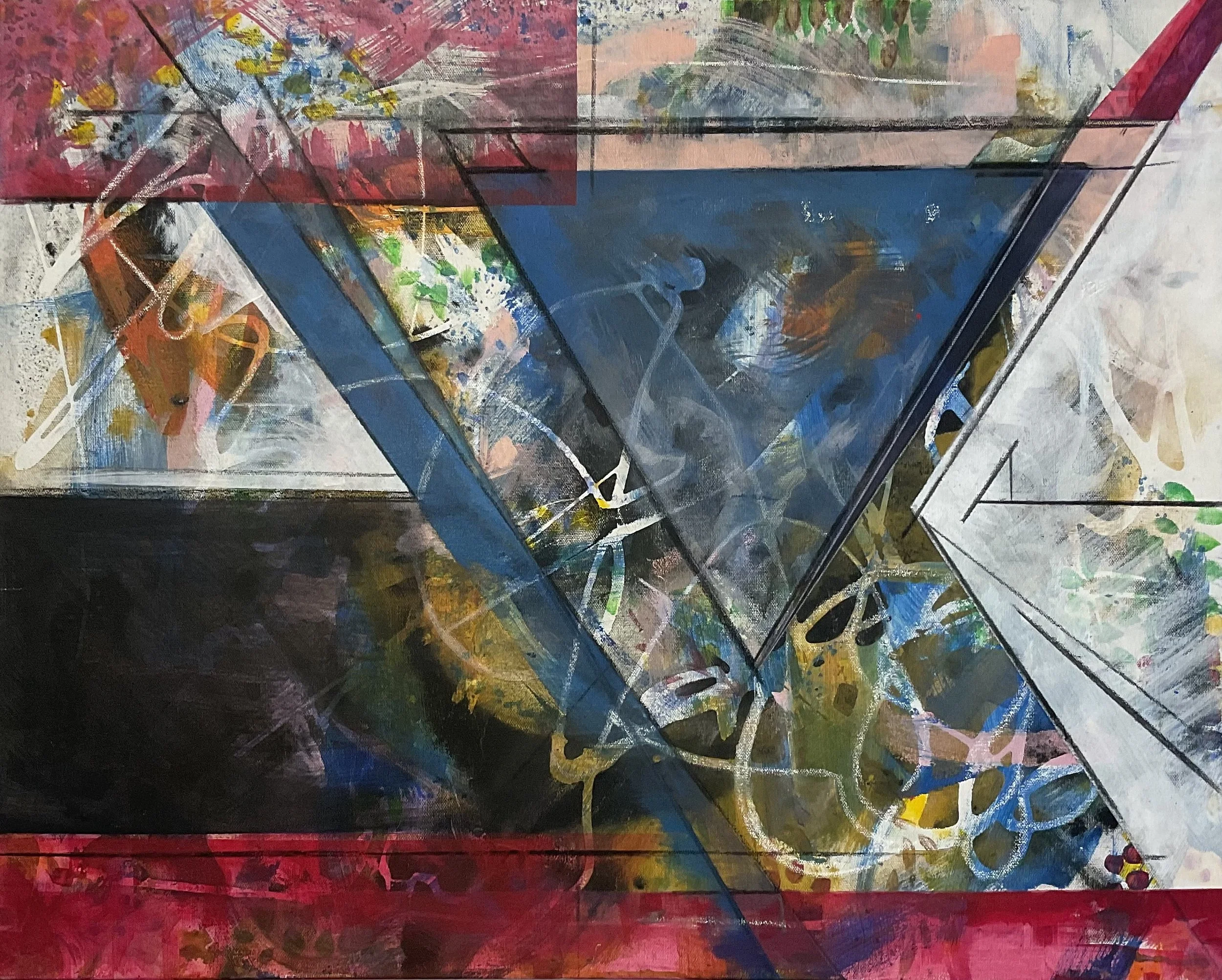 Donna Rothballer,
Checks and Balances, 2026
24 inches x 30 inches,
Acrylic, pastel, pencil on canvas
