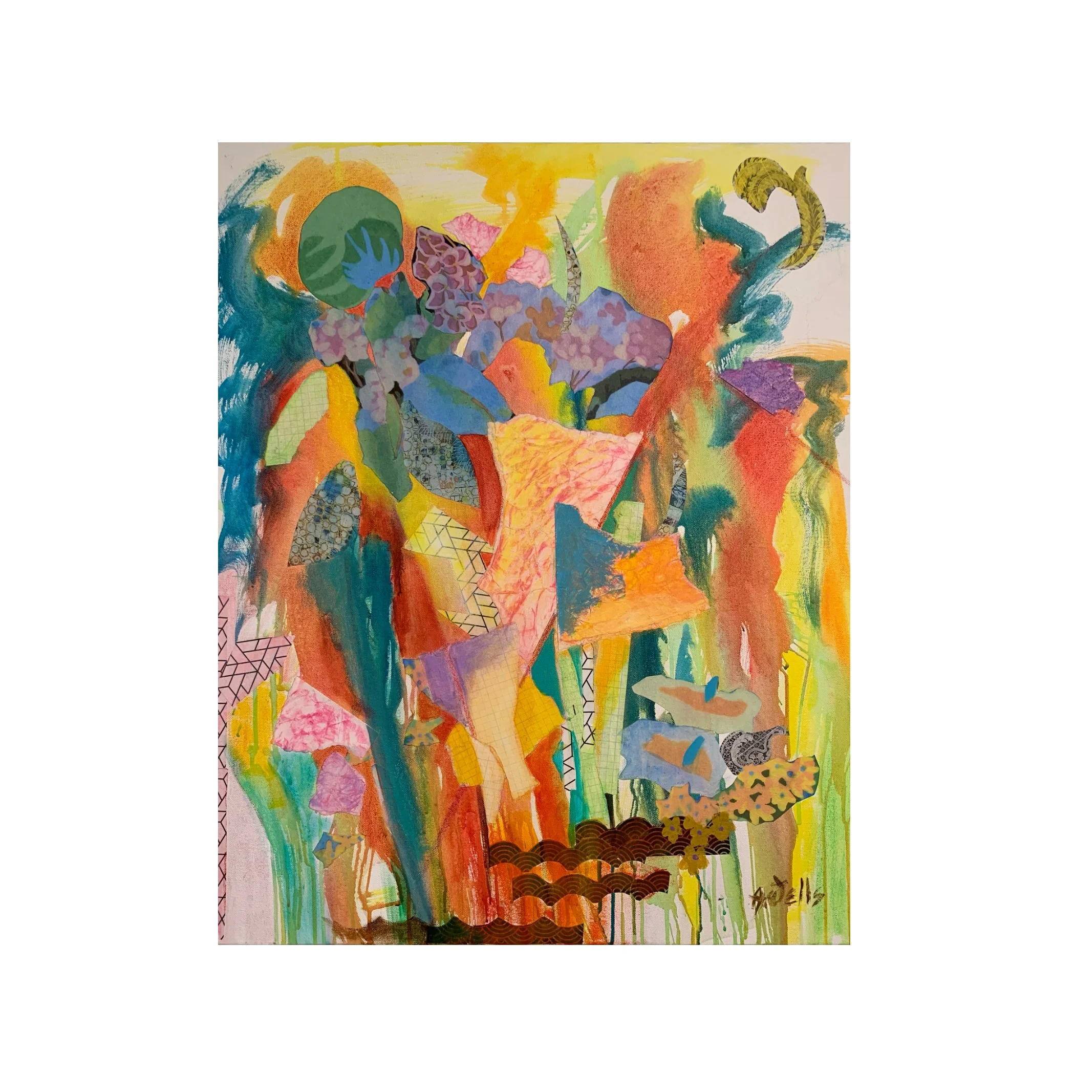 Renewal, 2005, 
30 x 24 inches,
Acrylic, collage, pastel, pencil on canvas,
Artist: Arlene Wells