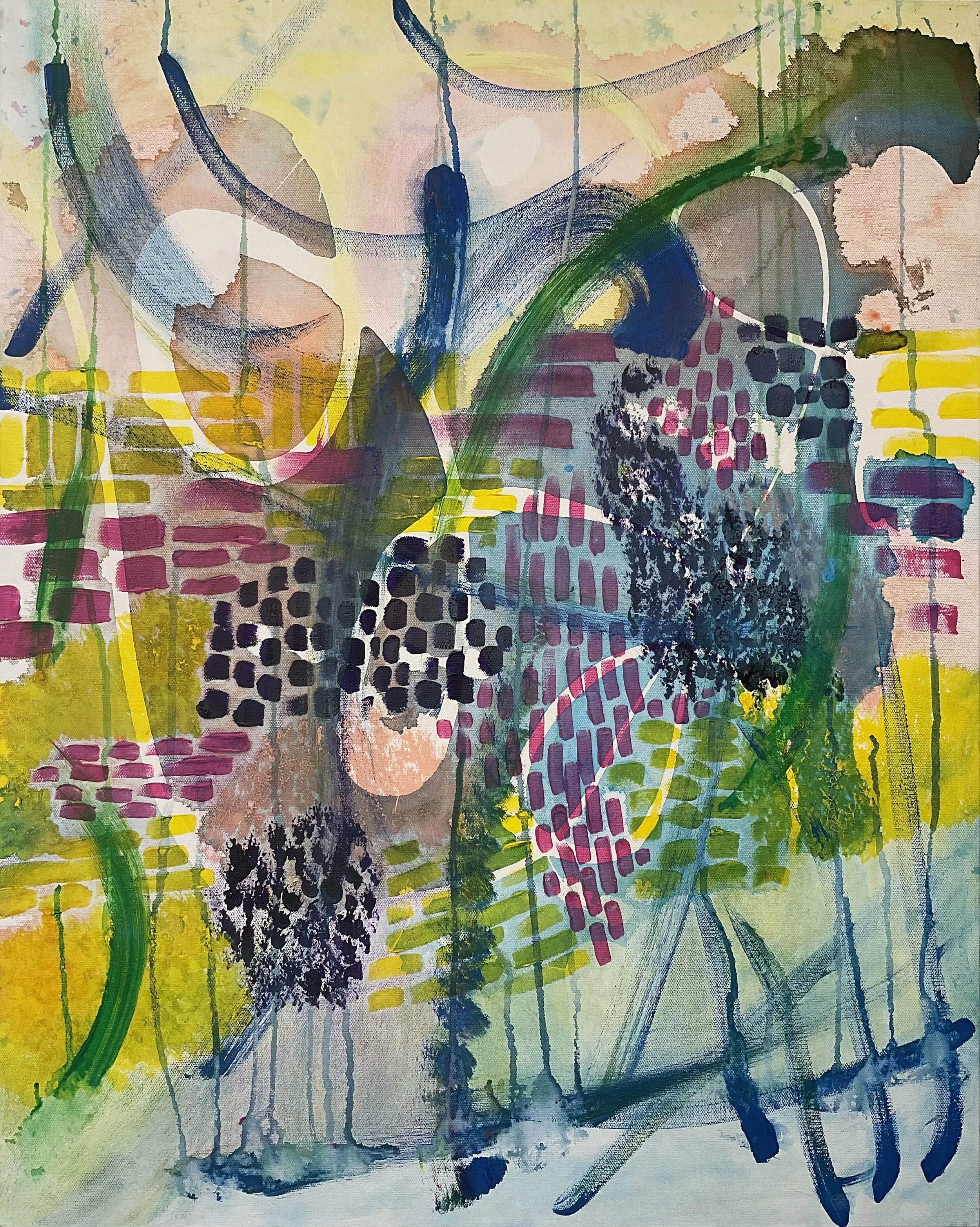 Cynthia Alicea,
Mind Games, 2026,
30 inches x 24 inches,
Acrylic, pastel, pencil on canvas
