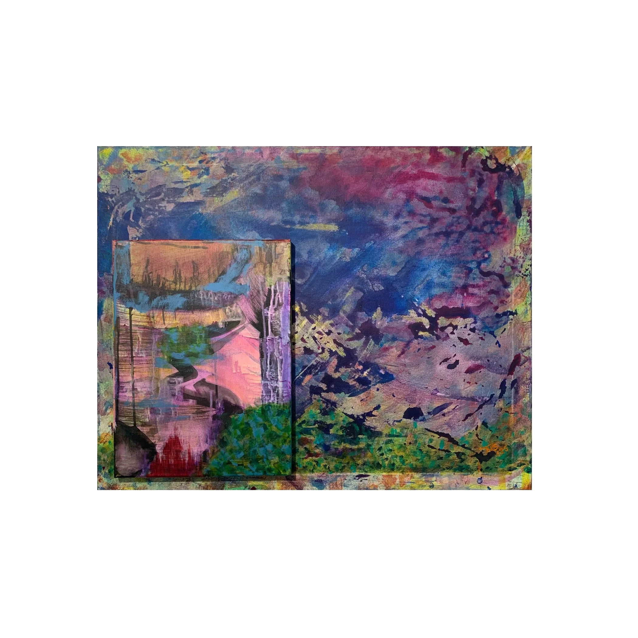 Emotional valley, 2025,
24 x 30 inches,
Acrylic, pastel, canvas on canvas,
Artist: Tasha Strigle