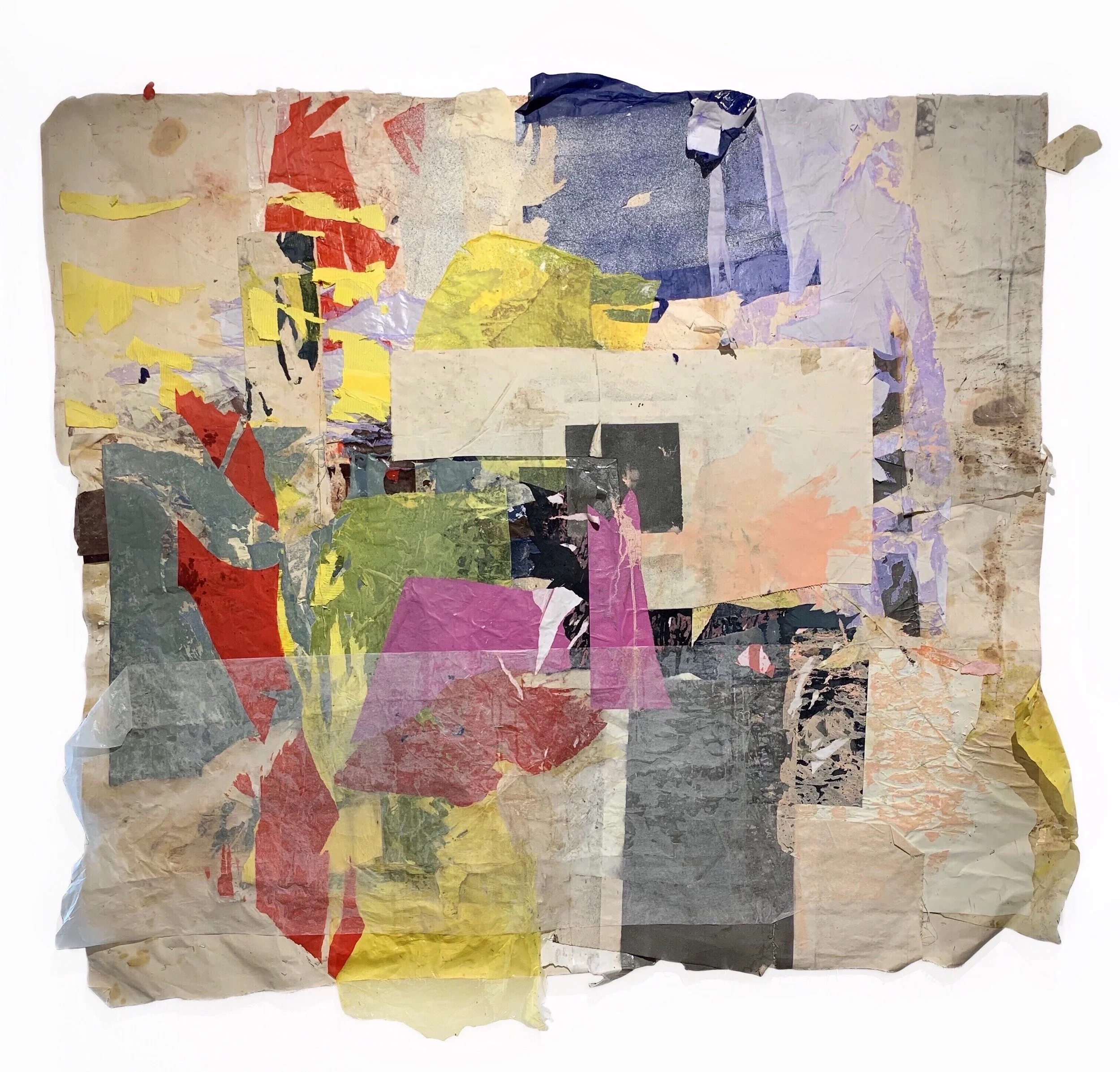 Vestido de arena sobre un desierto de brillantes,
77 1/2 x 82  inches,
Oil, acrylic, spray paint, linseed oil, paper, canvas cutouts on canvas,
2021