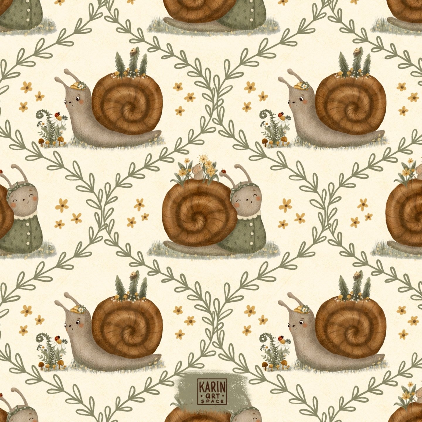 🐌 1, 2 or 3? Which colour background would you choose for these cuties?😊 
It&rsquo;s one of the patterns from the collection Amongst the Hedgerow in collaboration with @craftconsortium 🌿
&bull;
&bull;
&bull;
✏️ Find all Karinartspace Pencil, Textu