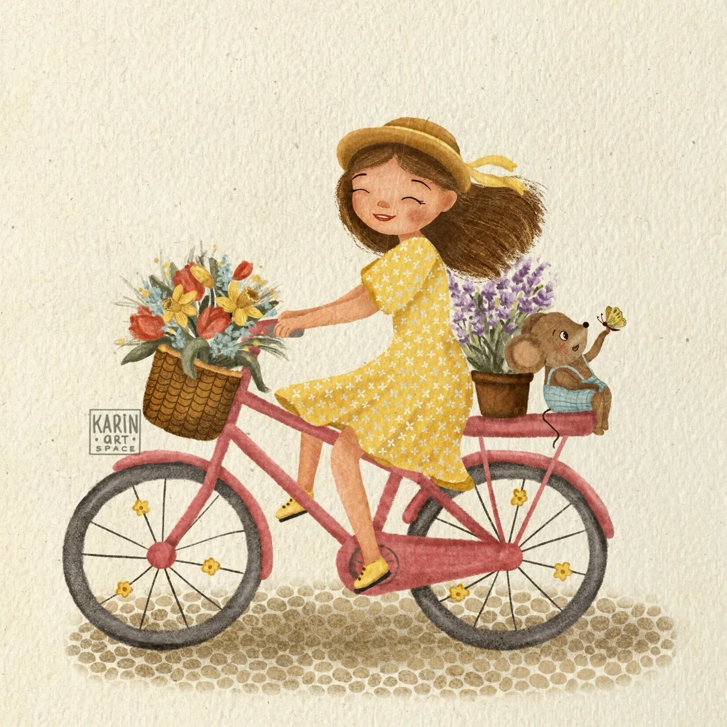 🌸 What does spring feel like to you &mdash; a slow walk&hellip; or a joyful ride with flowers in your basket? 😉🚲🩷

I think that&rsquo;s the energy I want this season &mdash; light, playful and a little bit dreamy.
What about you?🦋🥰

This illust