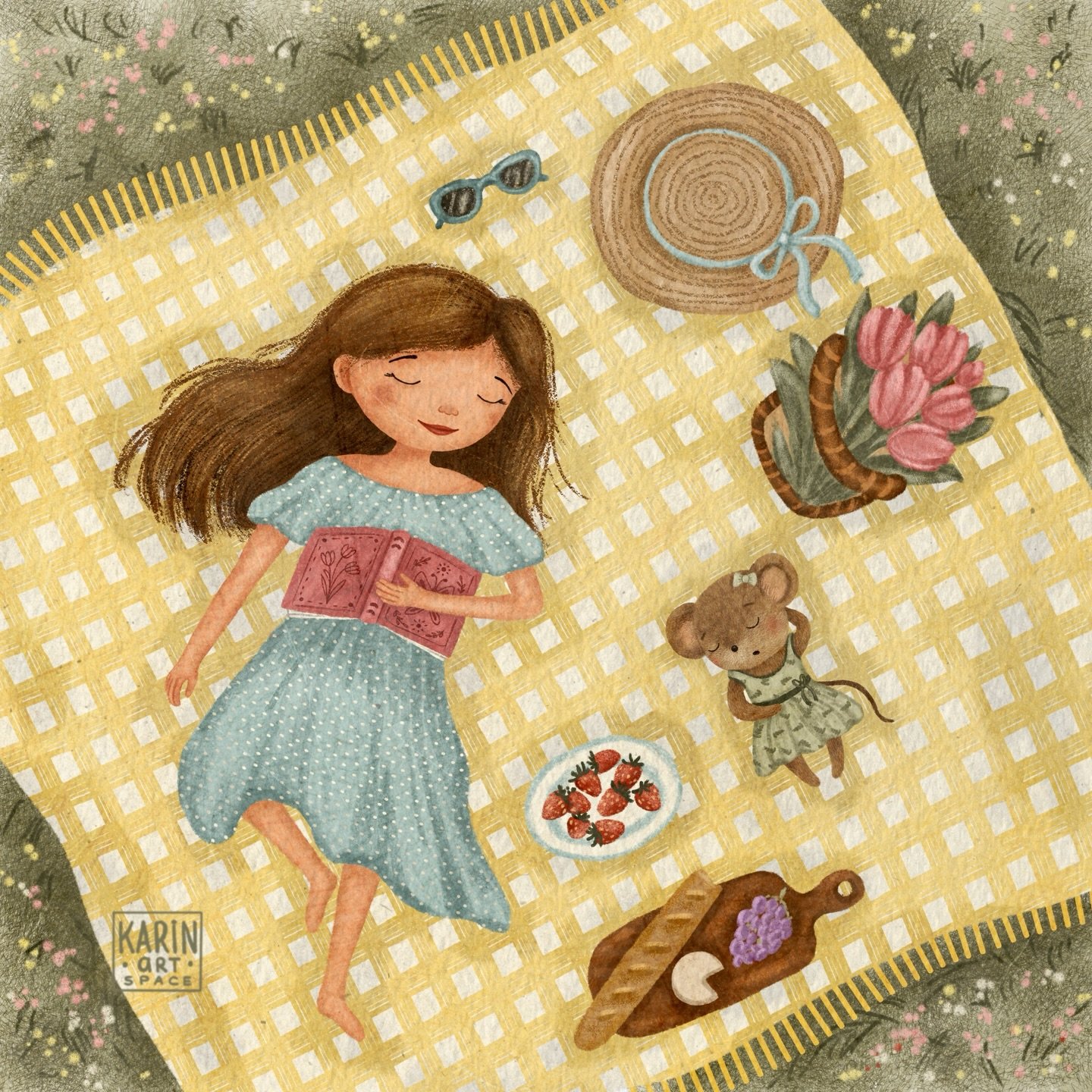 📖 Lazy summer days vibes 🧺🐭
Share it with a picnic lover🥰

Would you join them for a relaxing afternoon? ☀️

If you feel drawn to creating whimsical, story-filled cozy scenes like this in Procreate, Create &amp; Bloom Space opens again in July🌿
