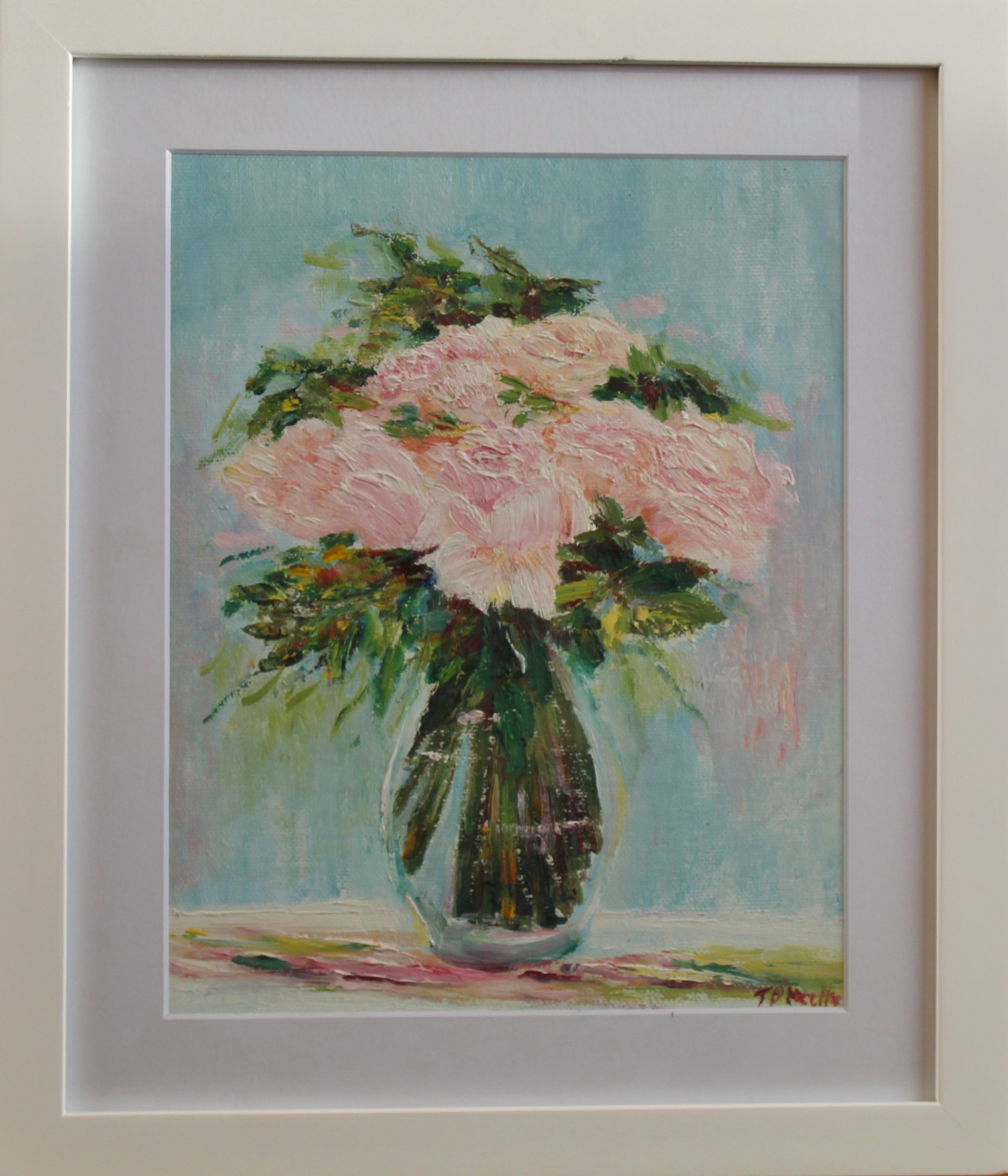 Pink Roses oil painting in white wood glass frame 33cm+29cm 195 euro.jpg