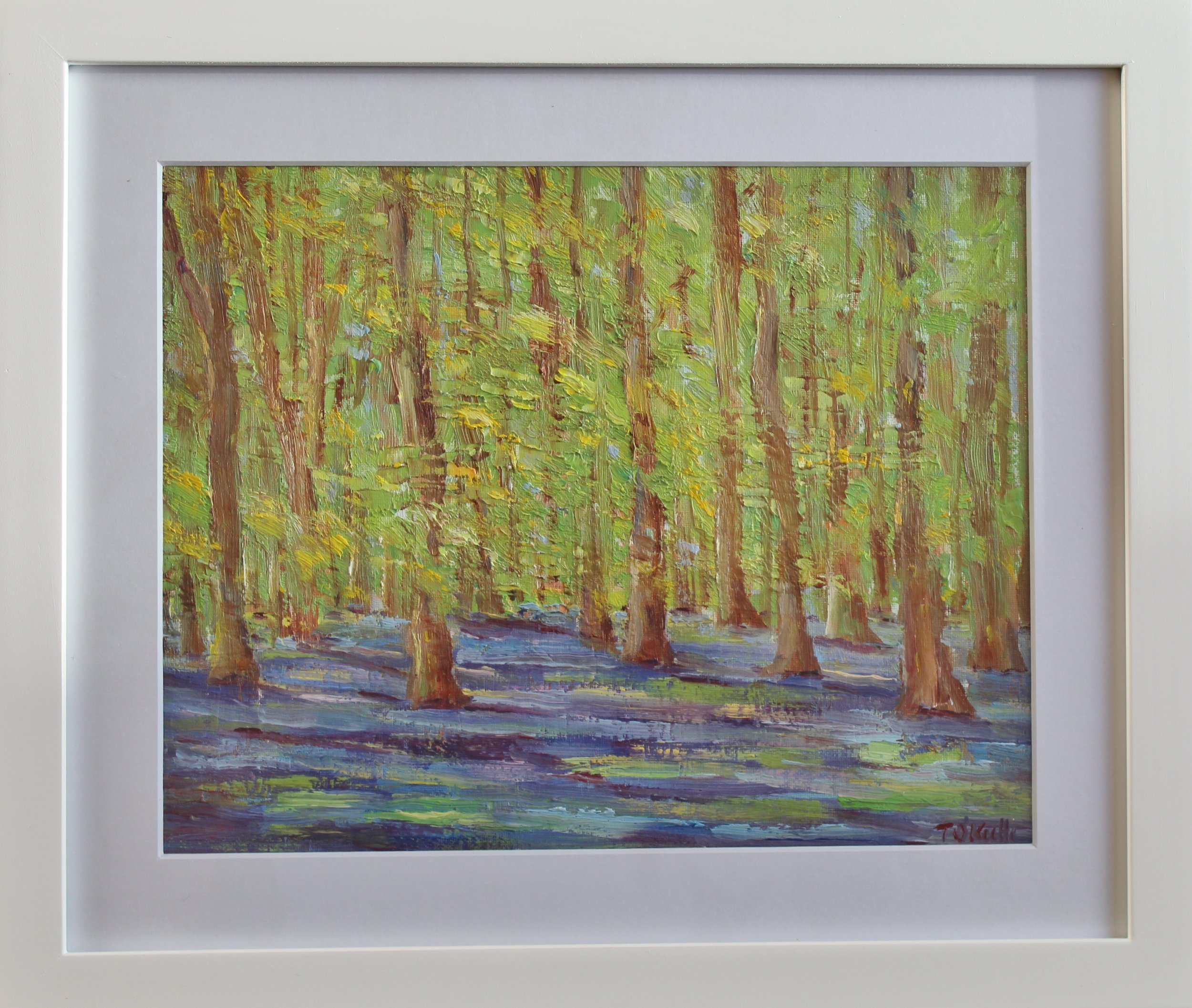 Bluebell Woods oil painting framed in white wood glass frame 33cm+29cm prince 195 euro.jpg
