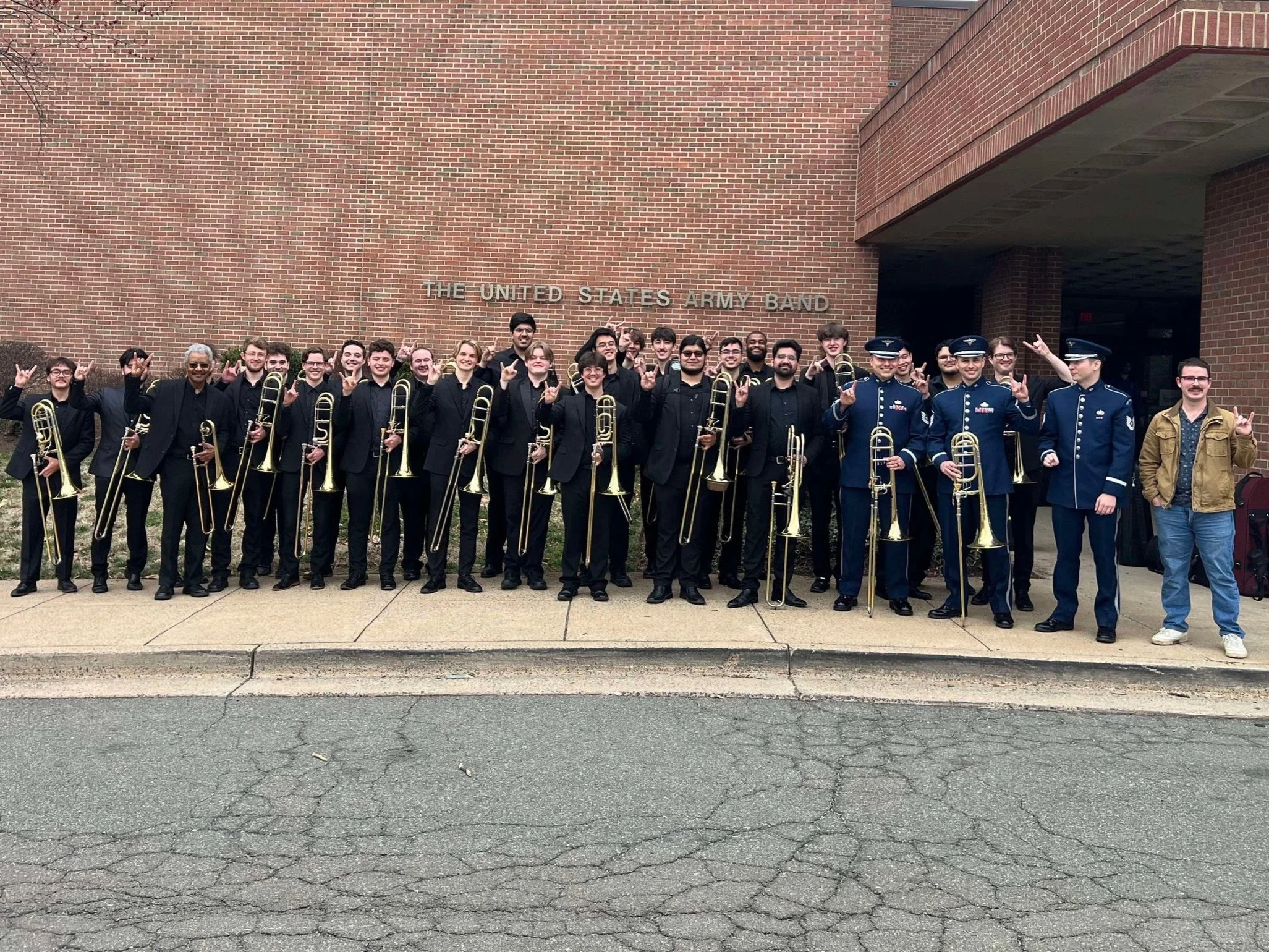 UT Trombone Choir members at Fort Myer, VA for the 2025 American Trombone Workshop