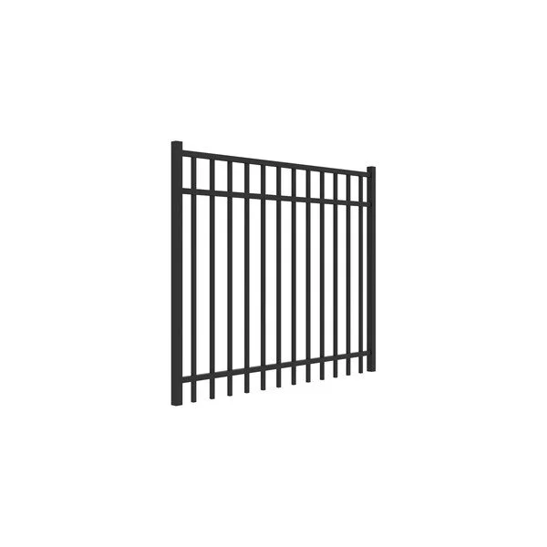 Black metal fence panel with vertical bars