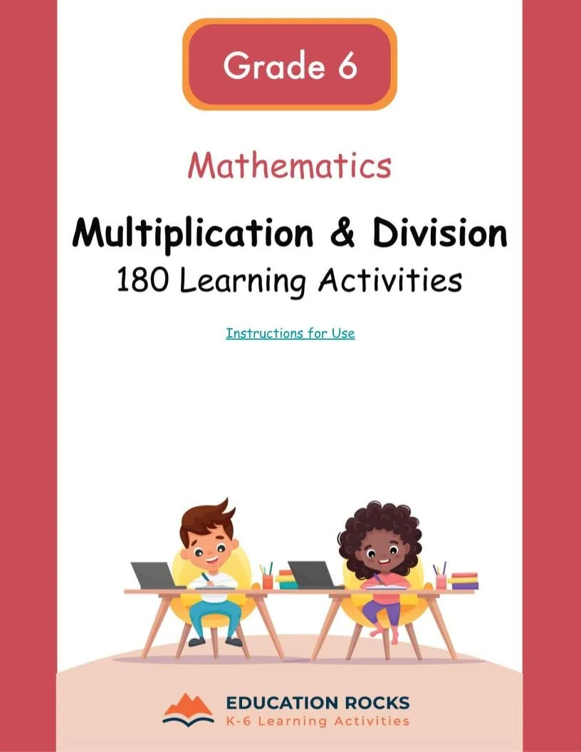 6th Grade MATH Worksheets-Multiplication + Division-180 Activities-FREE