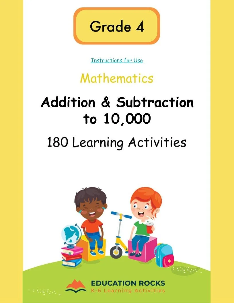 4th MATH Worksheets-Addition+Subtraction to 10000 Unit-180 Activities-FREE