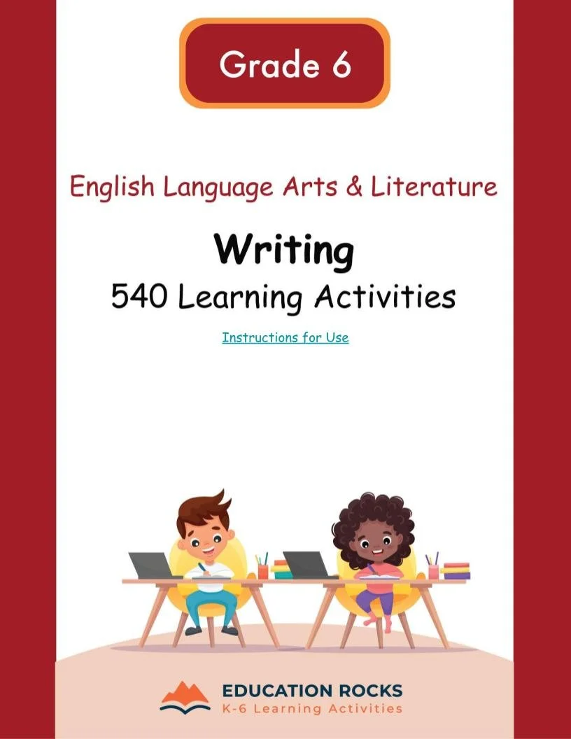 6th Grade ELA Worksheets-Drafting + Writing -180 Learning Activities-FREE