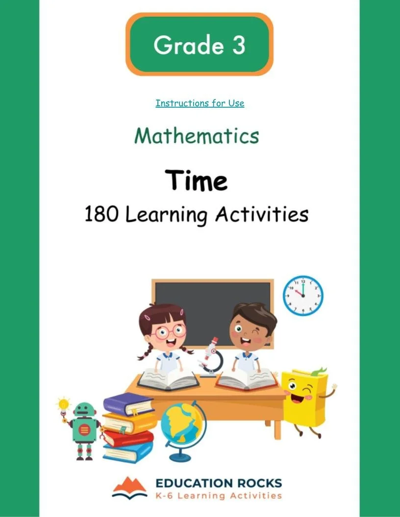 3rd Grade MATH Worksheets-Teaching Time-180 Learning Activities-FREE.jpg