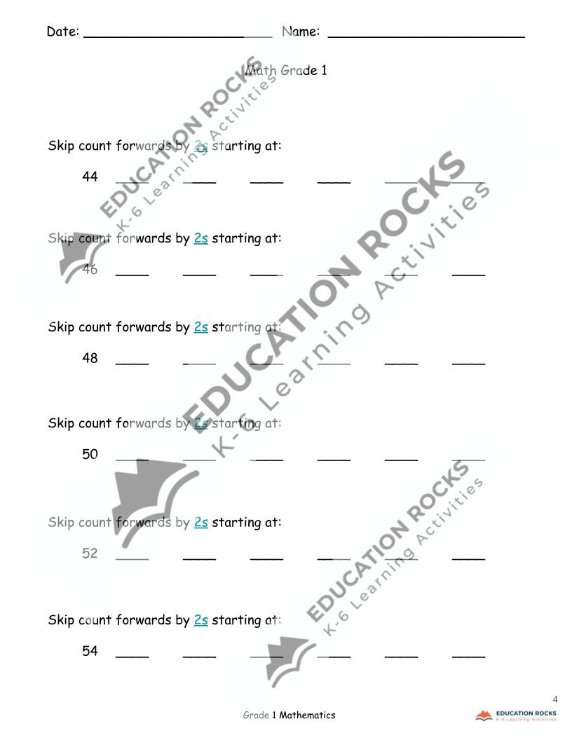 2 1 Math Grade 1 Math Count Forwards — Education Rocks