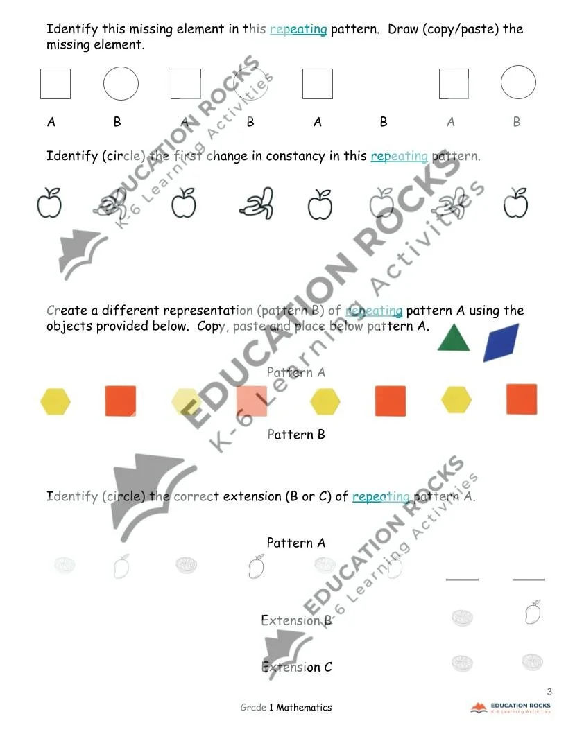 Grade 1 Math Repeating Patterns — Education Rocks